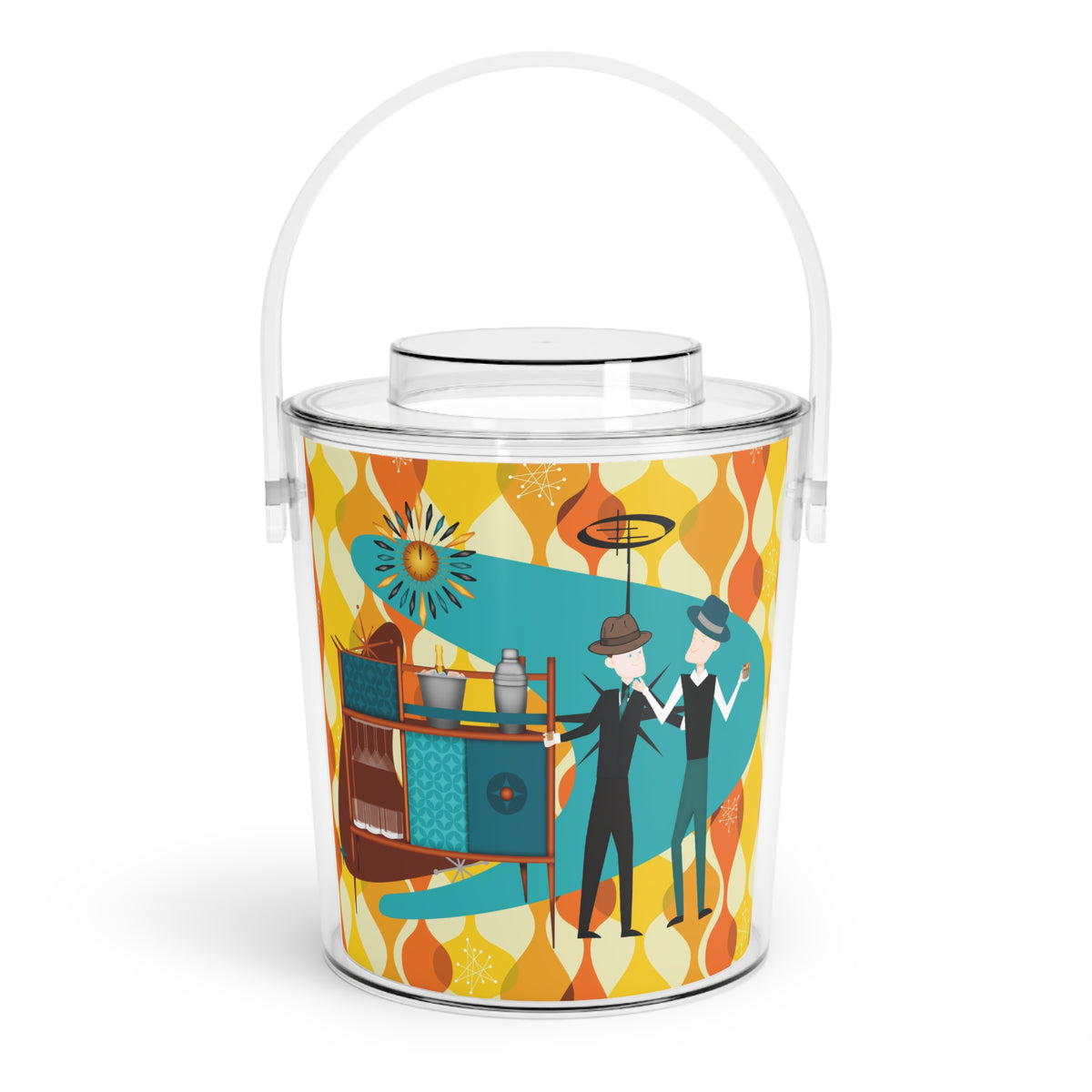 Mid Century Modern Barware, Male Couple, Gay Couple, Kitschy 50s Fun Retro Party Bar Ice Bucket with Tongs - Mid Century Modern Gal