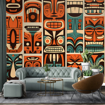 Tiki Idol Mid Century Modern Wallpaper, Peel and Stick Retro Wall Murals