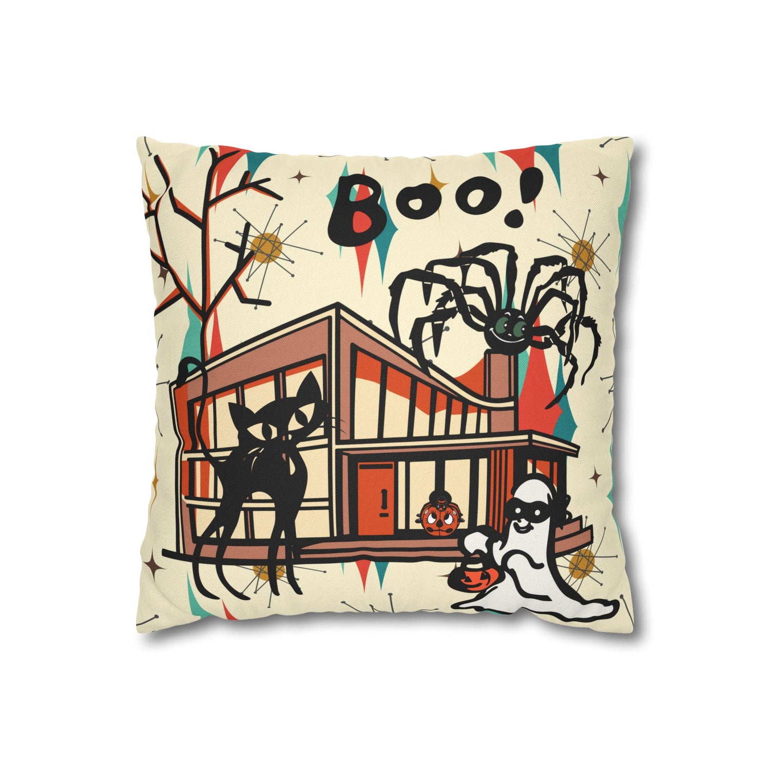 Retro Halloween, Atomic Cat Franciscan Pattern, Kitschy Boo Pillow Cover Only - Mid Century Modern Gal