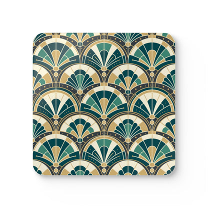 Art Deco Peacock Inspired Corkwood Coaster Set - Mid Century Modern Gal