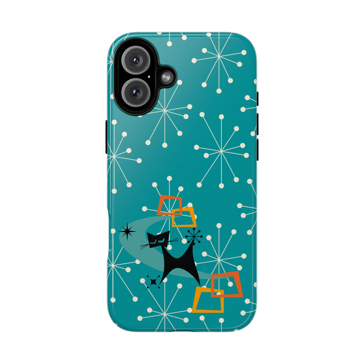 Atomic Space Cat, Starburst Blue, Retro Groovy Smart Phone Tough Phone Cases