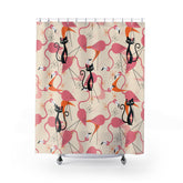 Atomic Cat, Whimsical Flamingos, Kitschy Mid Century Modern Shower Curtain - Stylish Bathroom Decor - Mid Century Modern Gal