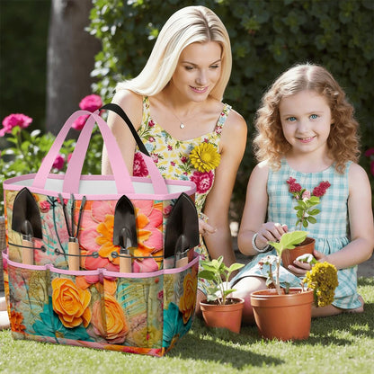 Bohemian Retro Flower, Faux Pressed Floral Mod Garden Tool Bag