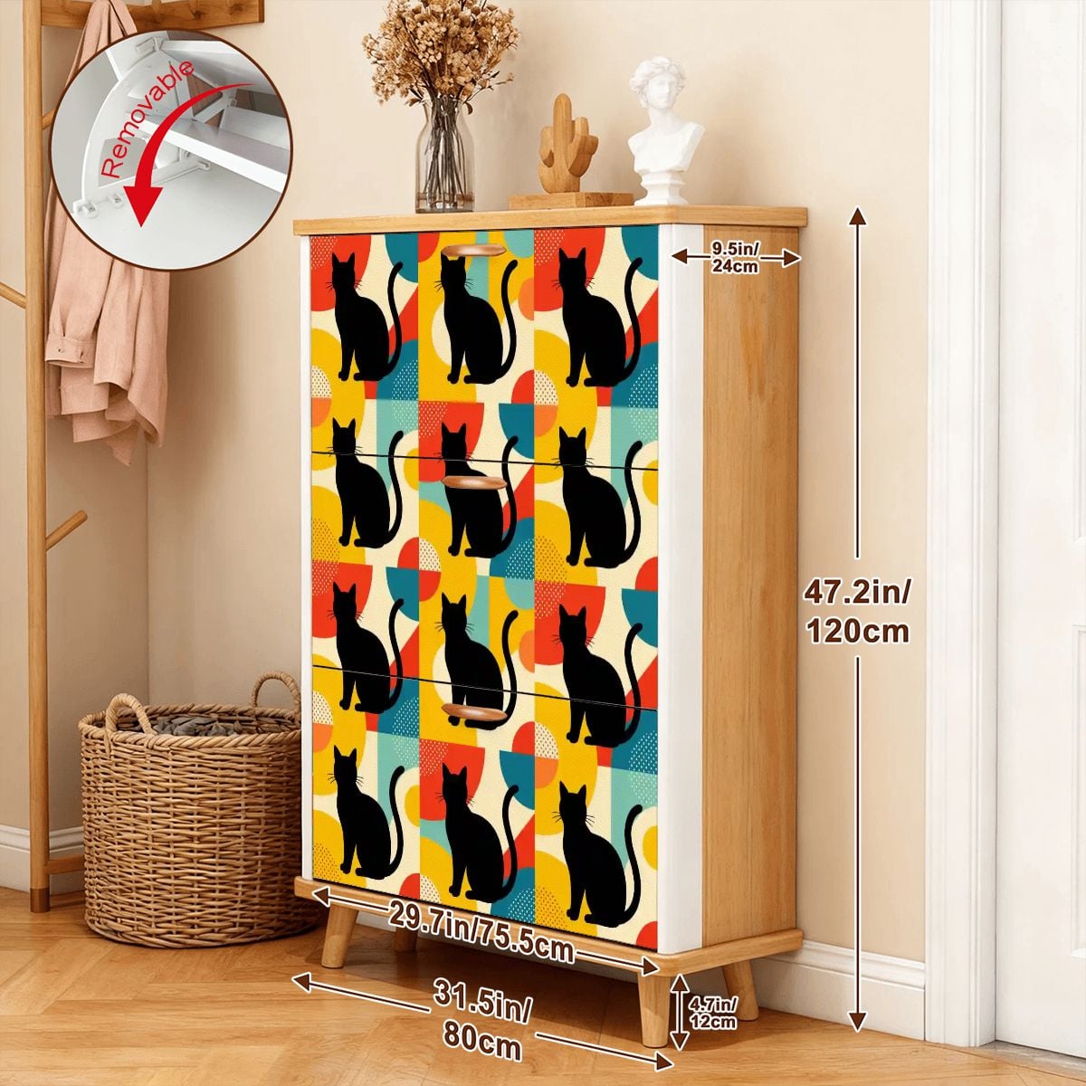 Pop Art Black Atomic Cats Shoe Cabinet