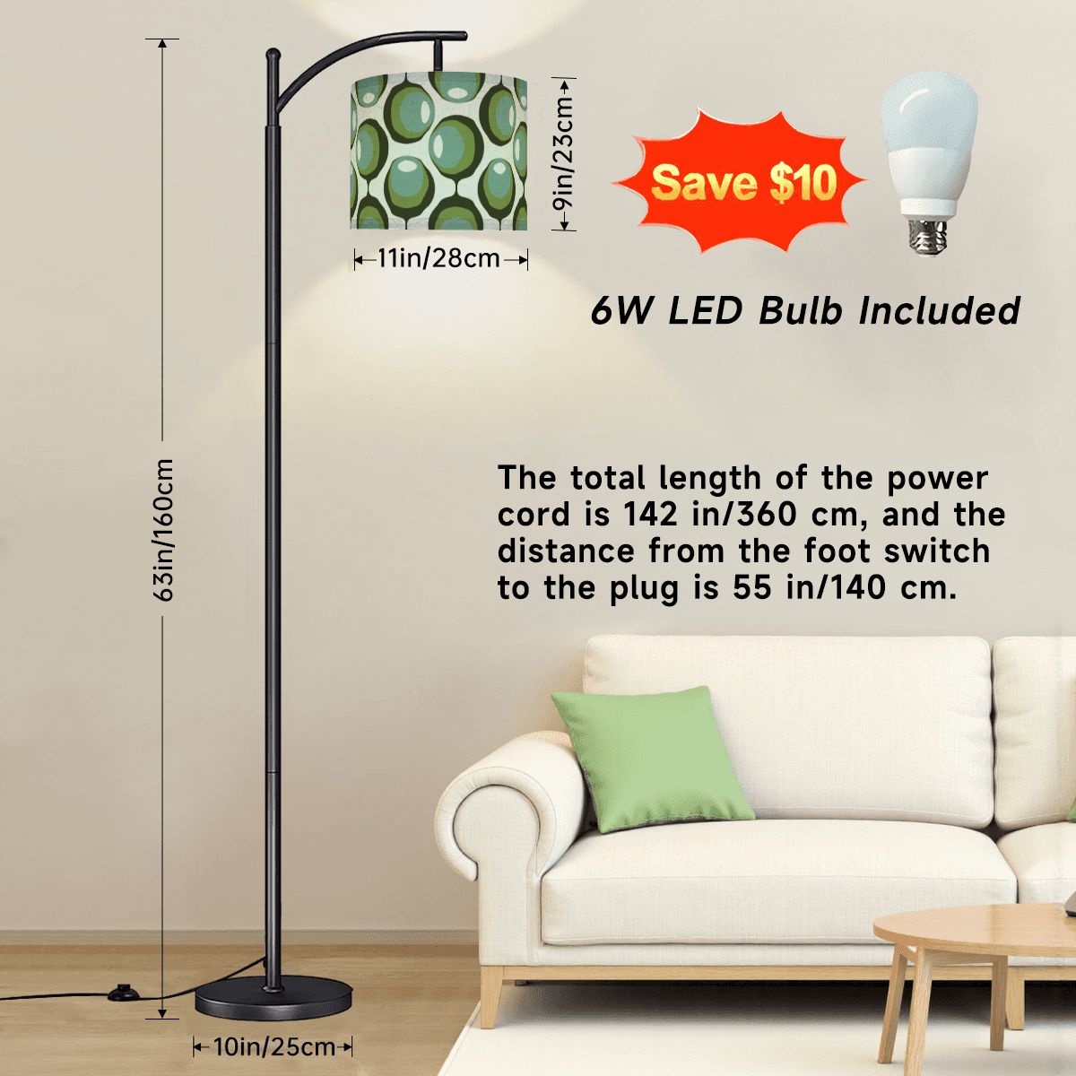 Mid Century Modern Olive Green Groovy Orbs Retro Arc Floor Lamp - Mid Century Modern Gal