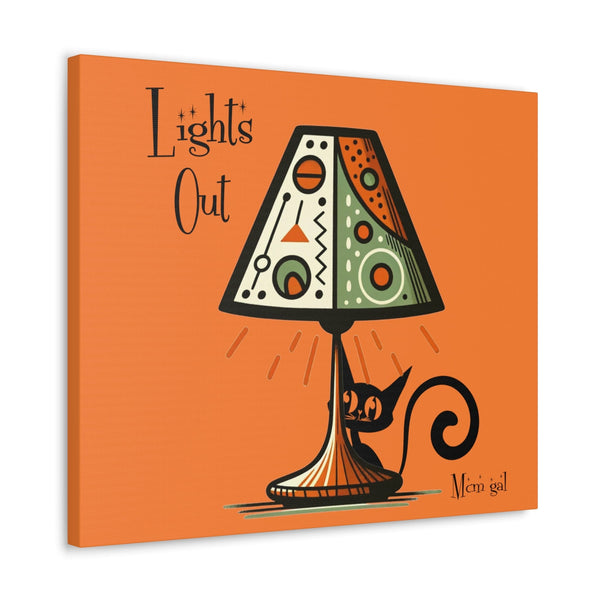 Atomic Cat Kitschy Art, Orange Mid Century Modern Wall Art, Lights Out, Modern Retro Art