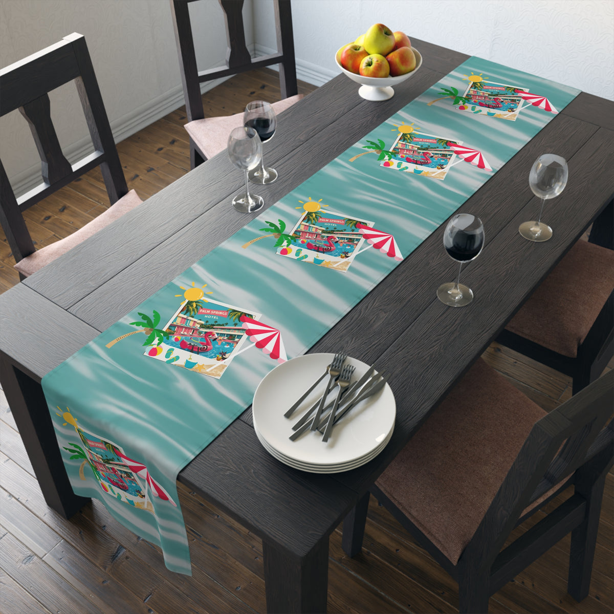 Hotel California, Kitschy Mod Flamingo Atomic Cat, Mid Mod Party Tropical Paradise Table Runner - Mid Century Modern Gal