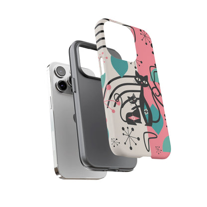 Mid Mod Atomic Cat Boomerang Starburst, Pink, Black Kitschy Stylish Cat Phone Case: Modern Design for Cat Lovers