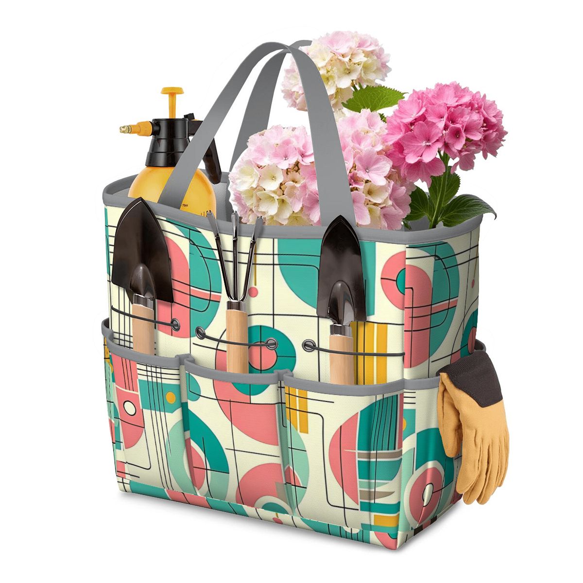 Mid Century Modern Bauhaus Designed Pink, Teal, Yellow Garden Tool Bag - Mid Century Modern Gal