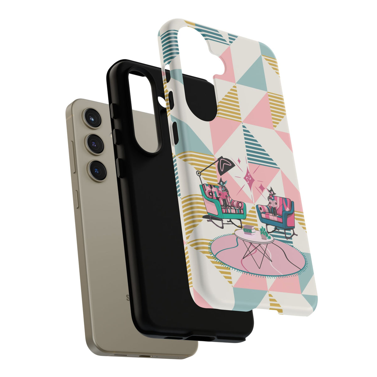 Atomic Cats Reading, Book Talk, Book Lover, Retro Chic Phone Case with Retro Vibe - Cozy Living Room Design