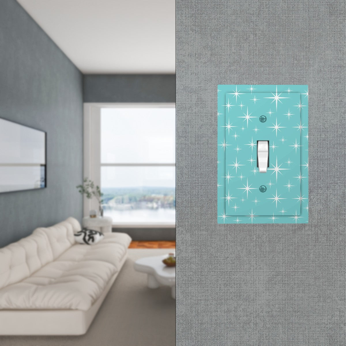 Mid Century Modern Aqua Blue Starburst Modern Switch Cover 1-Gang 1 Toggle - Mid Century Modern Gal