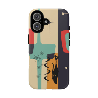 Mid Century Modern, Geometric, Atomic Cat Groovy Smart Phones Tough Phone Cases