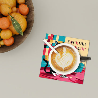 Mid Century Modern Barware Kitschy Cat Atomic Cocktail Hour Square Ceramic Coasters Set of 6 - Mid Century Modern Gal
