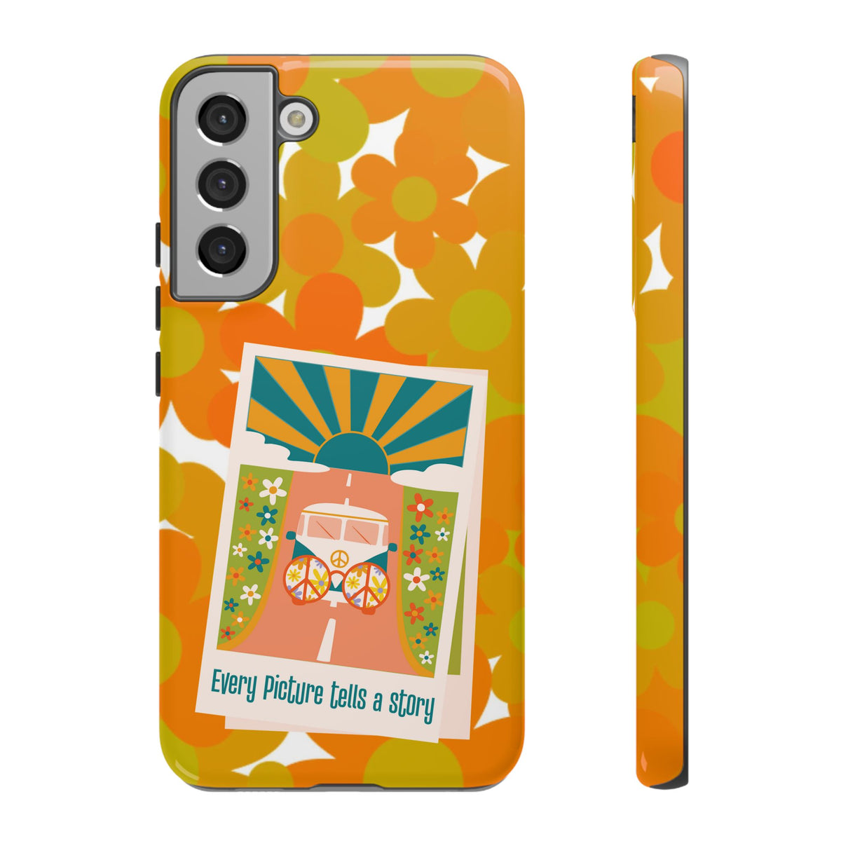 Retro Phone Case, Orange Flower Power, Polaroid Picture, Mod Smart Phone Tough Phone Cases