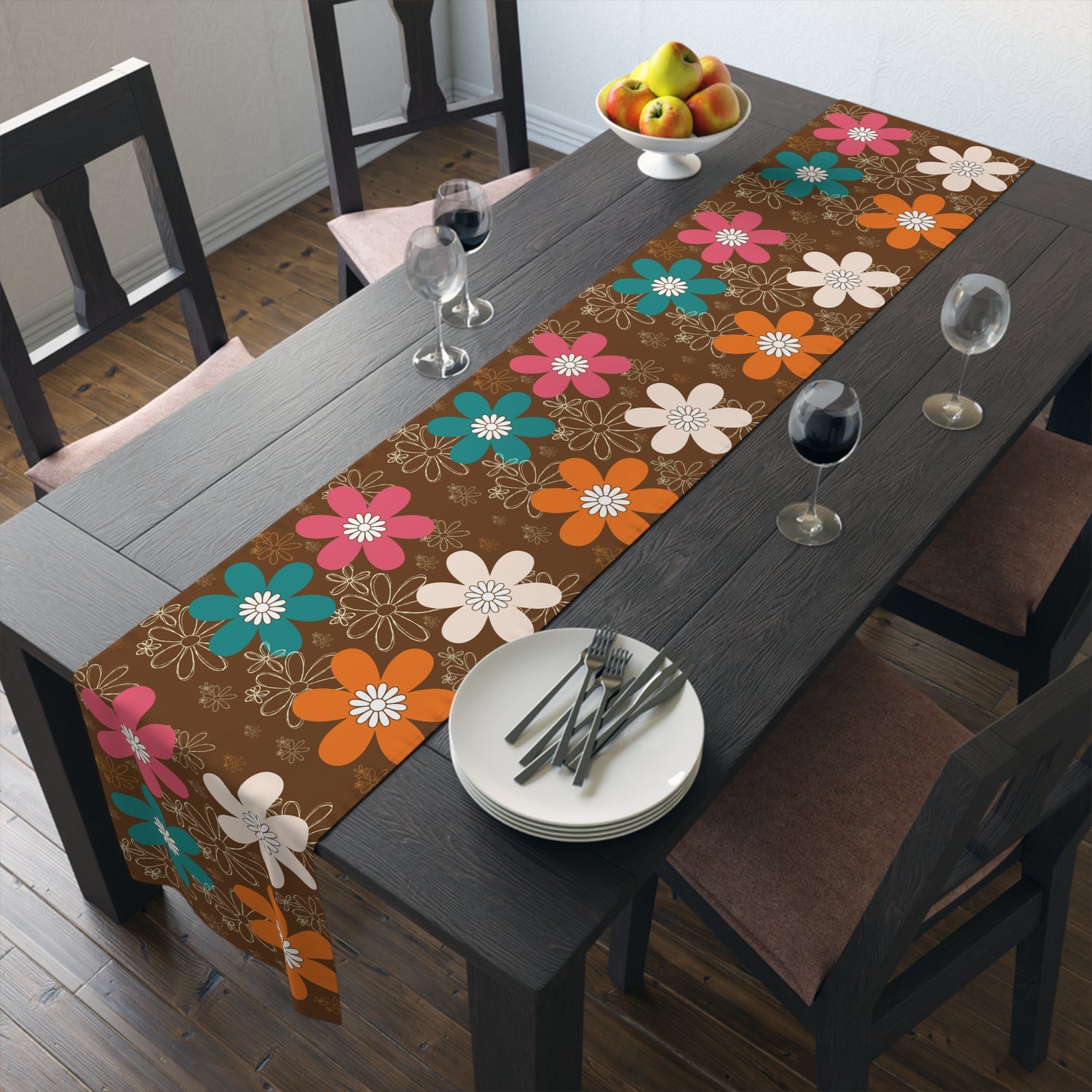 Retro Groovy Flower Power Mid Mod Brown Orange Teal Floral - Mid Century Modern Gal