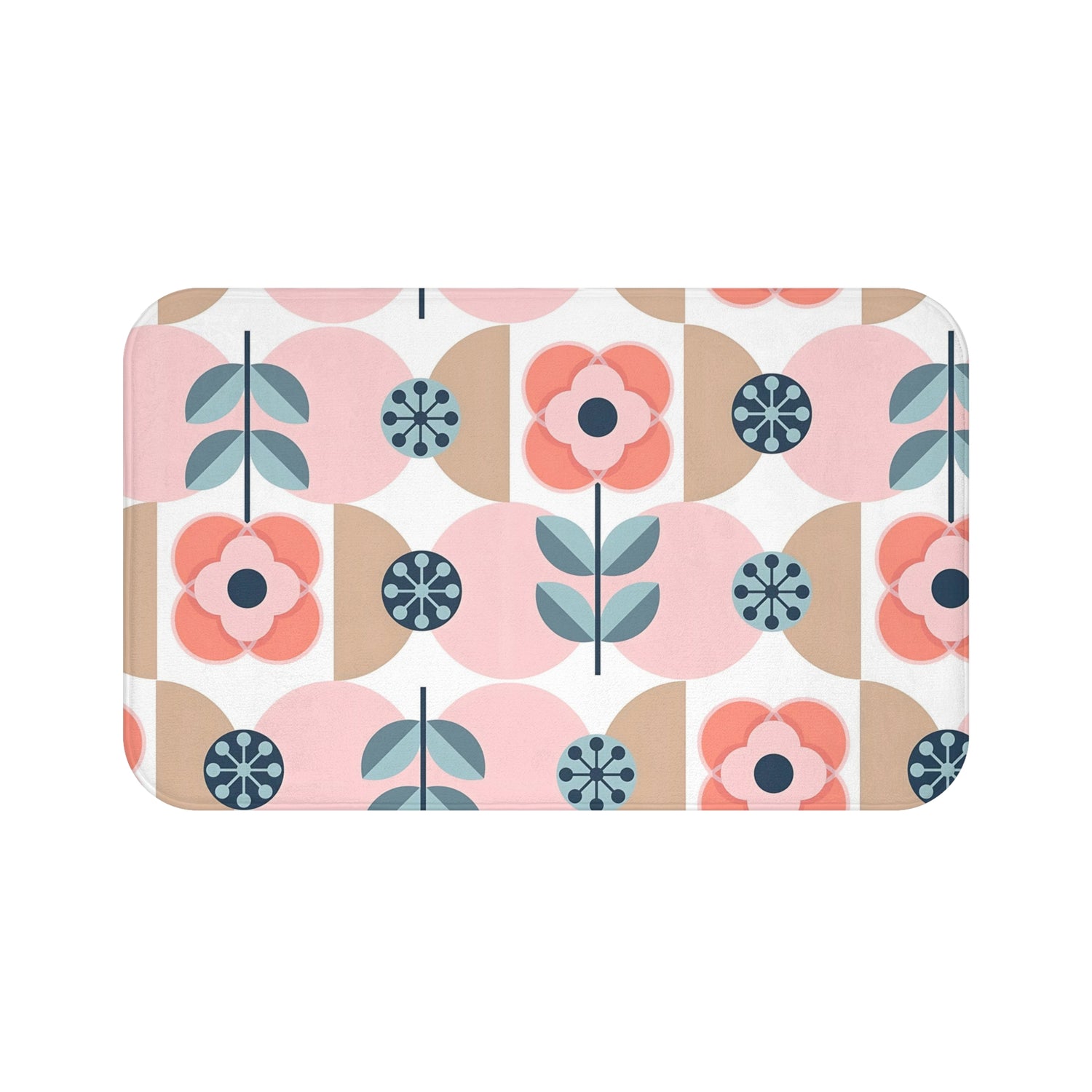 Scandinavian Designed Bath Mat, Blue, Pink Retro Bath Decor