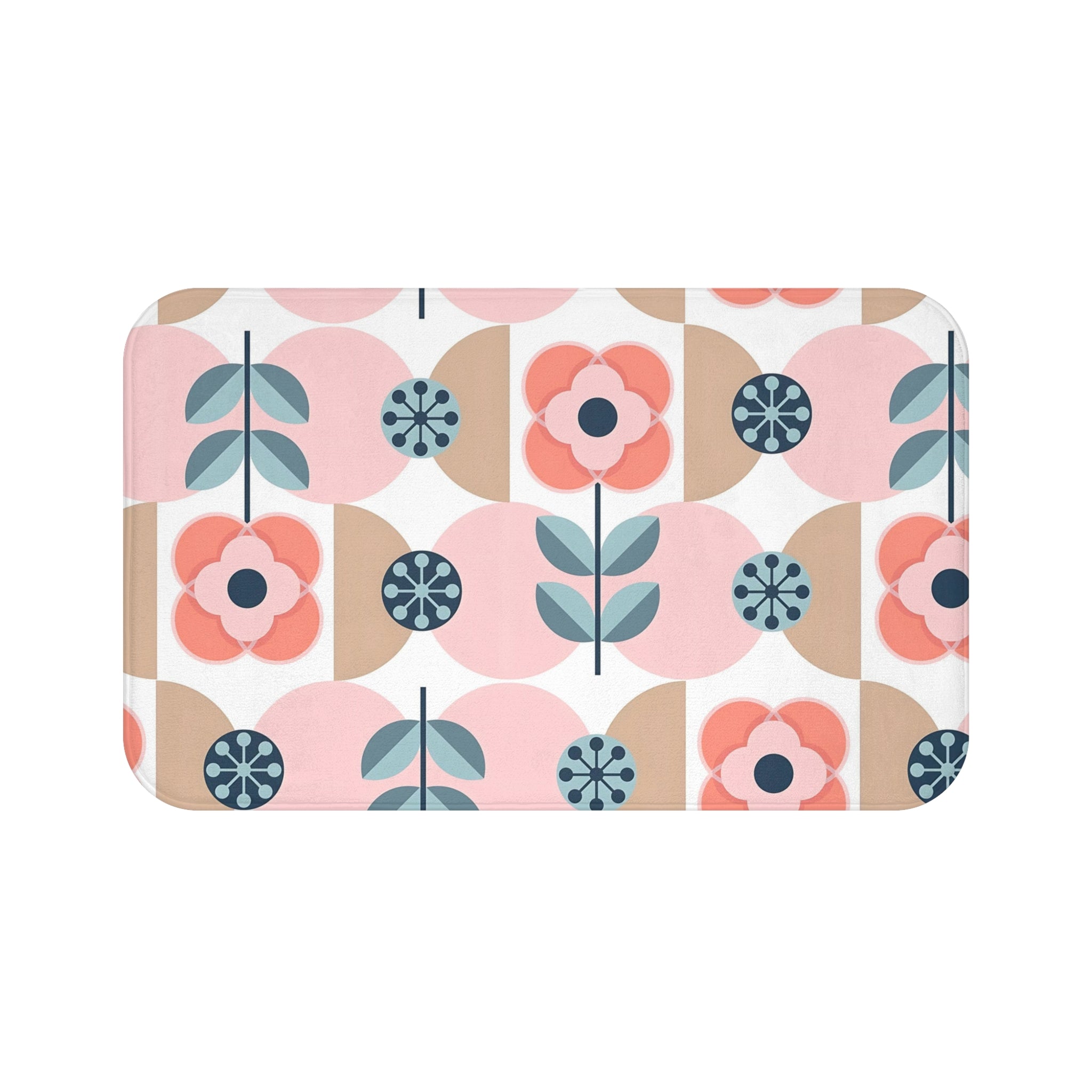 Scandinavian Designed Bath Mat, Blue, Pink Retro Bath Decor - Mid Century Modern Gal