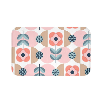 Scandinavian Designed Bath Mat, Blue, Pink Retro Bath Decor