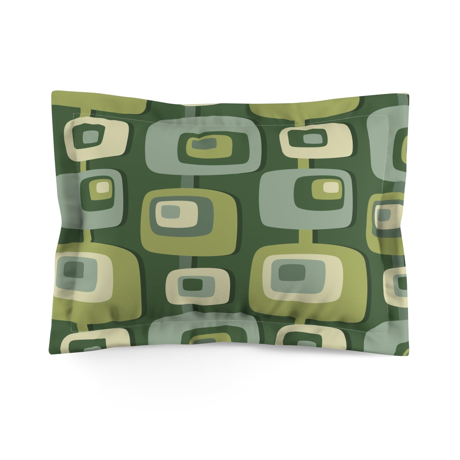 Mid Century Modern, Geometric, Groovy Green, Beige, Abstract, 60s 70s Retro Pillow Sham - Mid Century Modern Gal