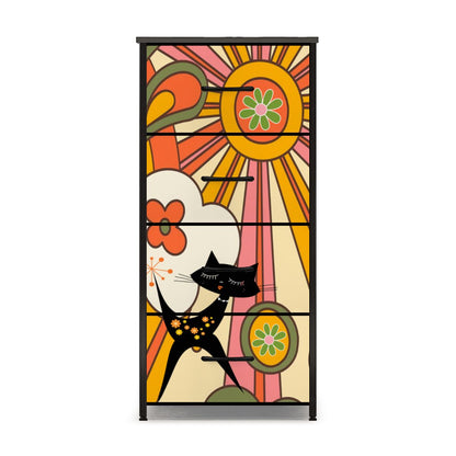 Retro Groovy 70s Sunshine Mid Mod Hippie Vibes and Atomic Cat 4-Drawer Dresser - Mid Century Modern Gal