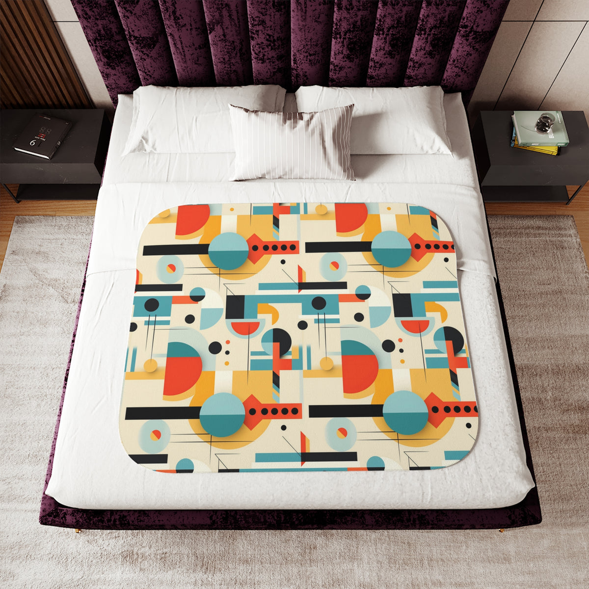 Mid Century Modern Bauhaus Geometric Designed, Retro Sherpa Blanket - Mid Century Modern Gal