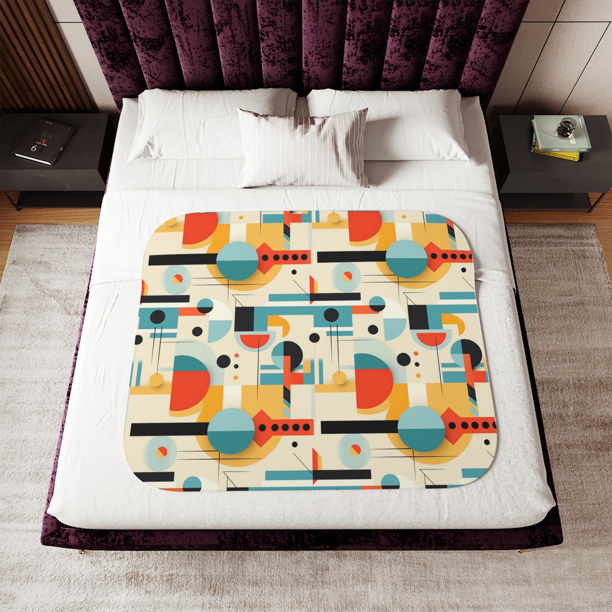Mid Century Modern Bauhaus Geometric Designed, Retro Sherpa Blanket - Mid Century Modern Gal