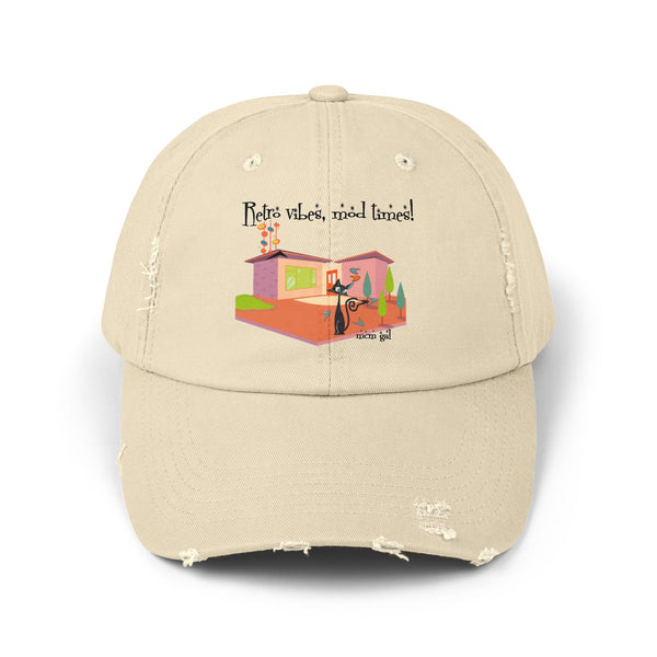 Palm Springs California Modernism Sun Hat, Retro Vibes Distressed Cap - Unisex Snapback Hat with Funny Quote