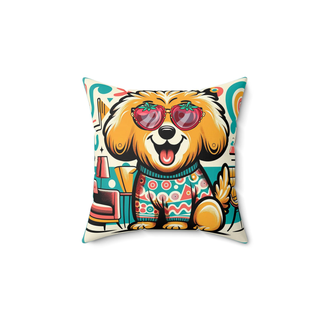 Golden Doodle Hipster Dog, Mid Century Modern Groovy Pillow And Insert