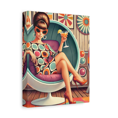 60s Mod Gal, Retro Chic Canvas Gallery Wrap - Vintage Lounge Art Print - Mid Century Modern Gal