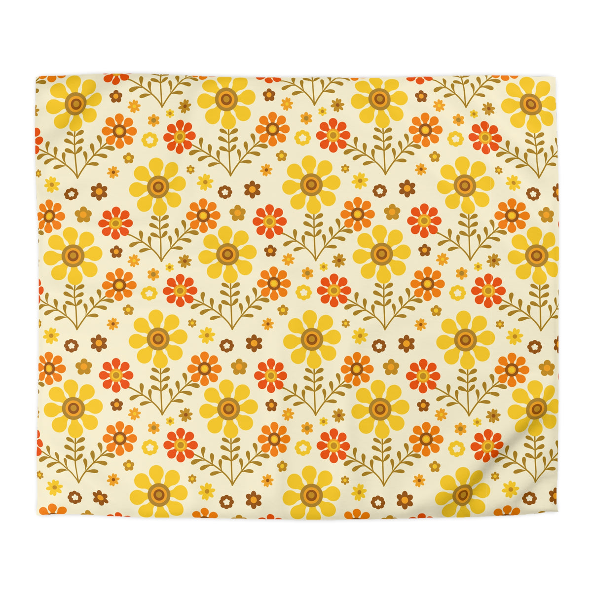 70s Flower Power Orange, Yellow Soft Daisy Retro Duvet Cover  Duvet Cover - Mid Century Modern Gal
