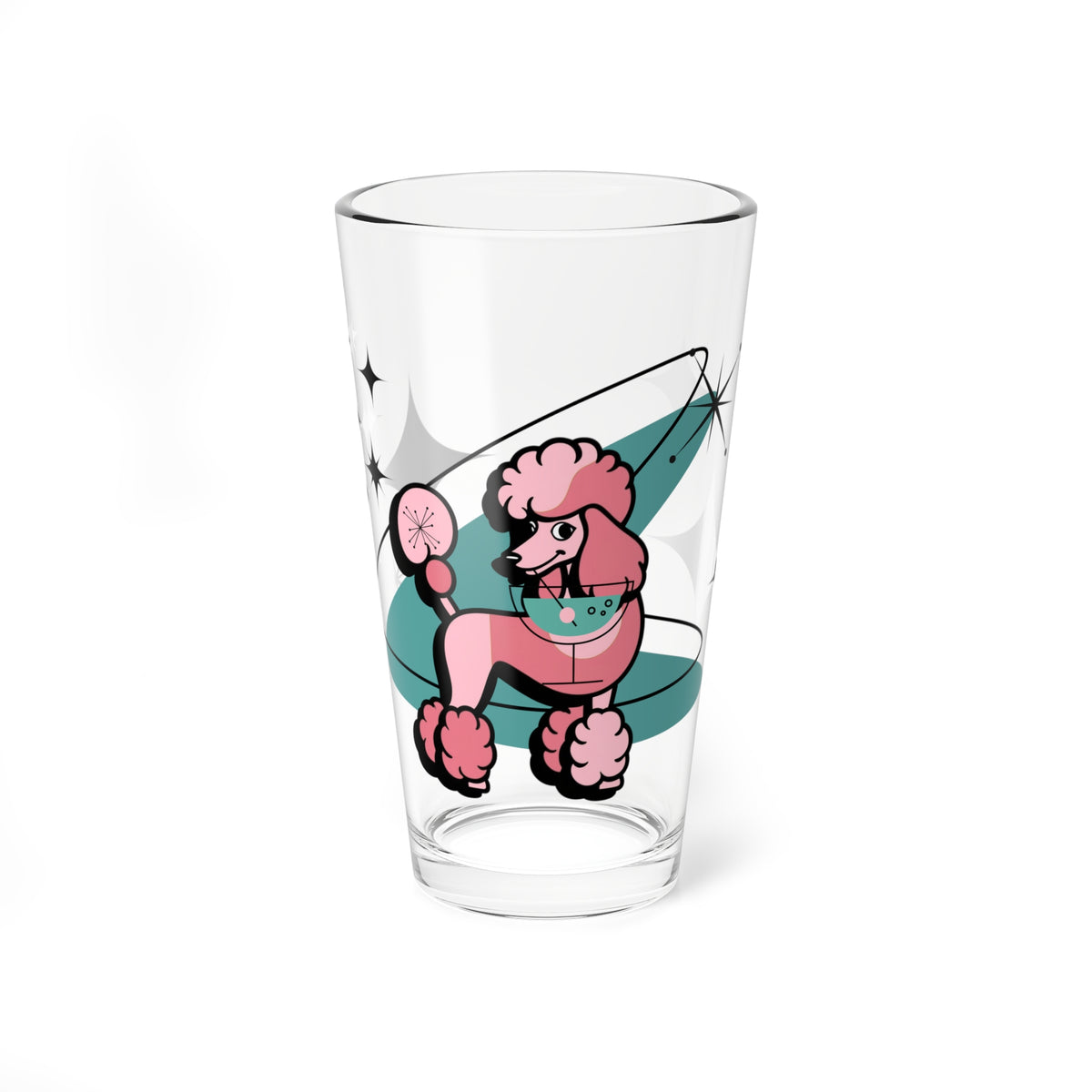Mid Century Modern Barware Retro Poodle Mixing Glass - 16oz Cocktail Drinkware - Mid Century Modern Gal