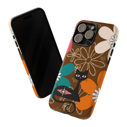Atomic Cat Retro 70s Vibe Flower Power Tough Cases: Cute Floral and Cat Phone Case for Cat Lovers