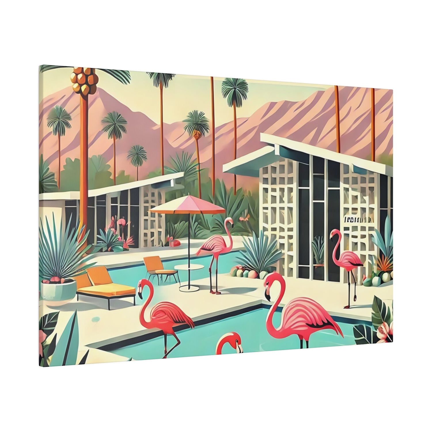 50s Mid Century Modern Wall Art, Palm Springs Flamingo Breeze Block MCM Art