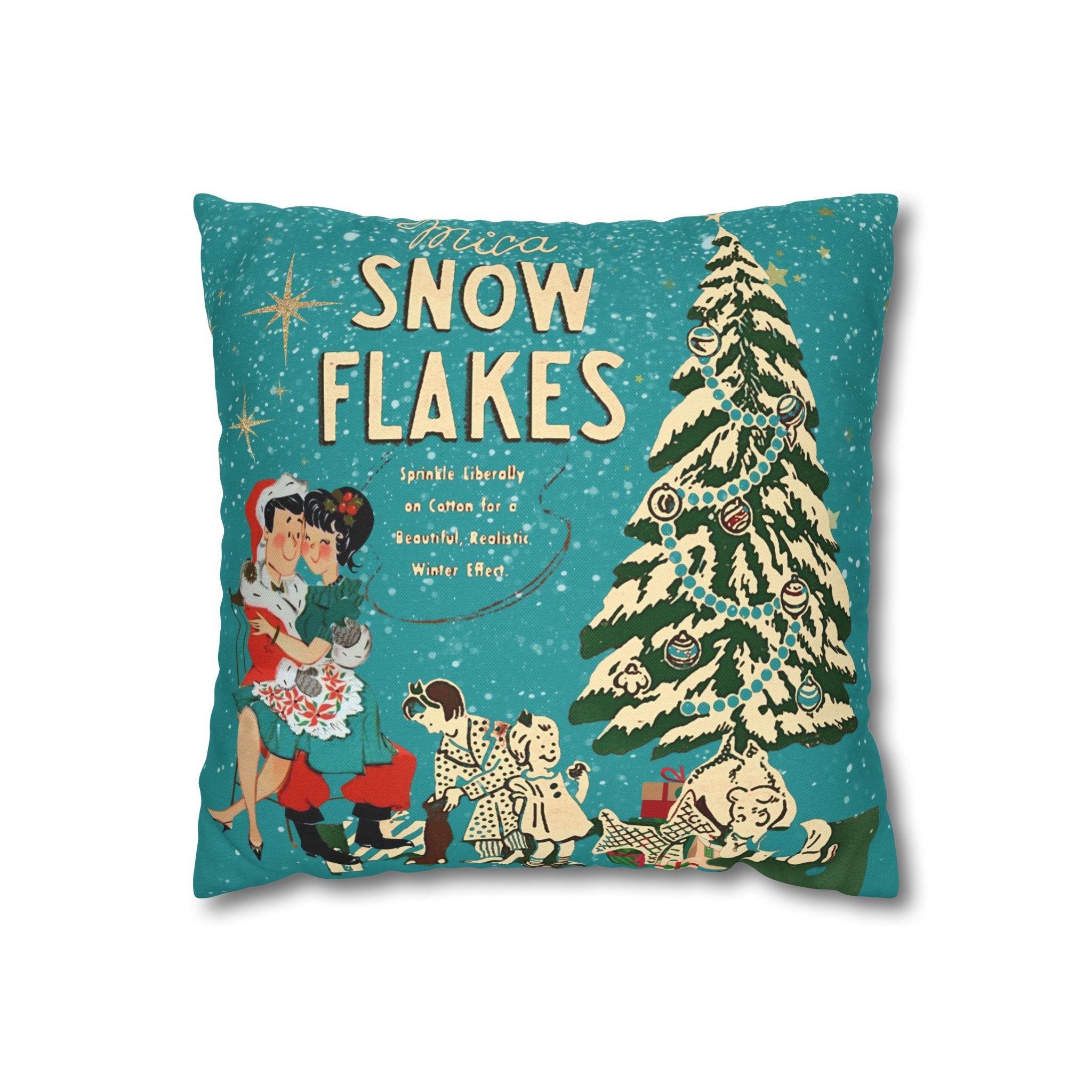 50s Mica Snow Christmas Pillow, Kitschy Mod Couple, Festive Fun Pillow Cover