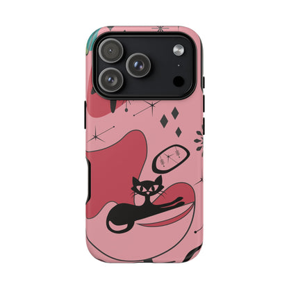 Atomic Cat, Pink Mid Century Modern, Egg Chair, Space Cat Tough Phone Case