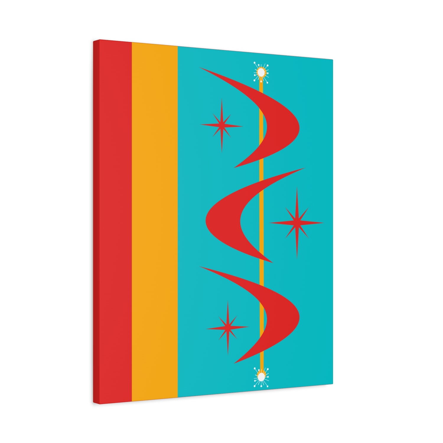 Atomic Boomerang Retro Red, Aqua Blue, Mustard Yellow Mid Century Modern Retro Wall Art - Mid Century Modern Gal