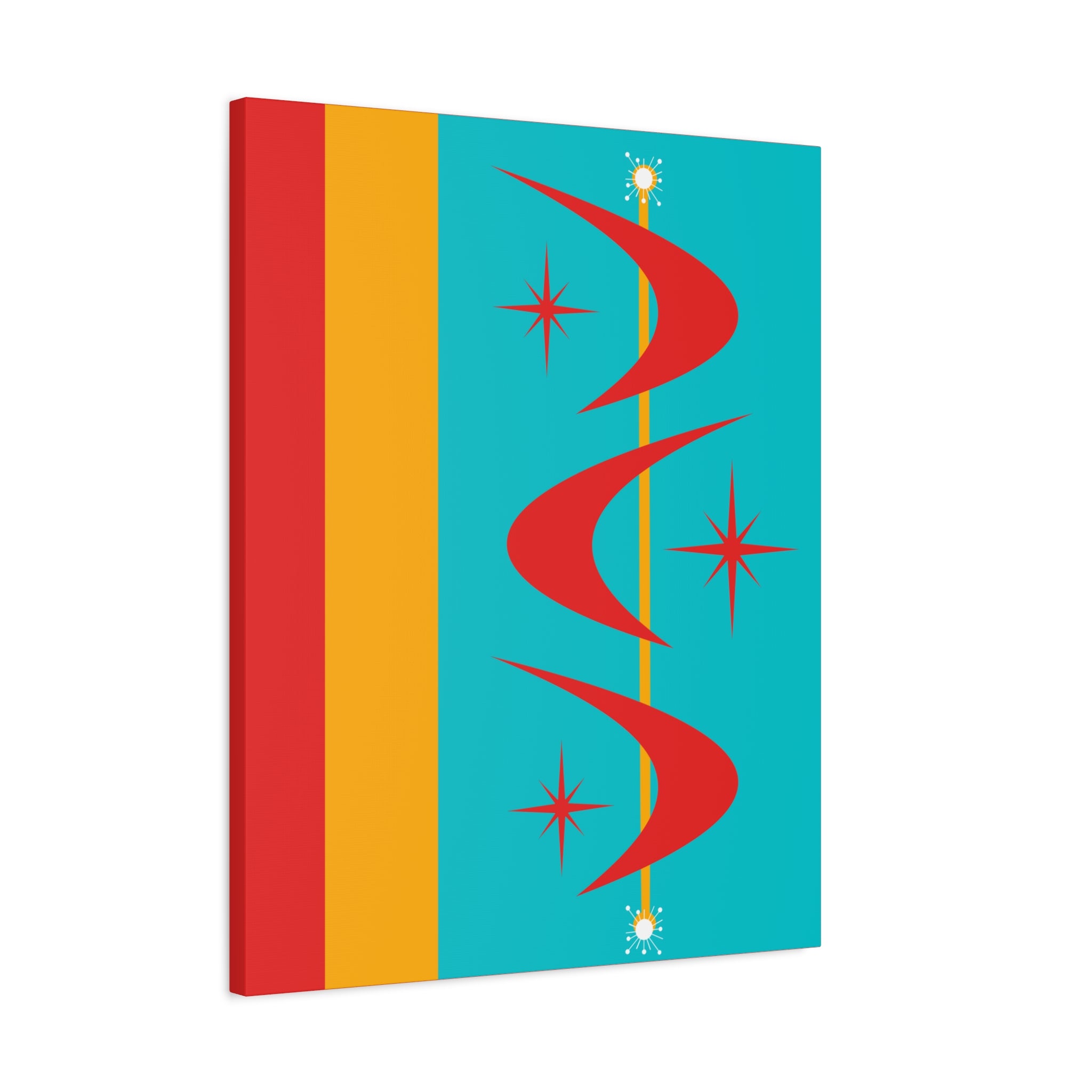 Atomic Boomerang Retro Red, Aqua Blue, Mustard Yellow Mid Century Modern Retro Wall Art - Mid Century Modern Gal
