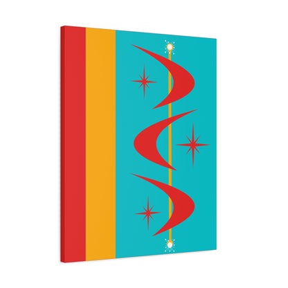 Atomic Boomerang Retro Red, Aqua Blue, Mustard Yellow Mid Century Modern Retro Wall Art - Mid Century Modern Gal