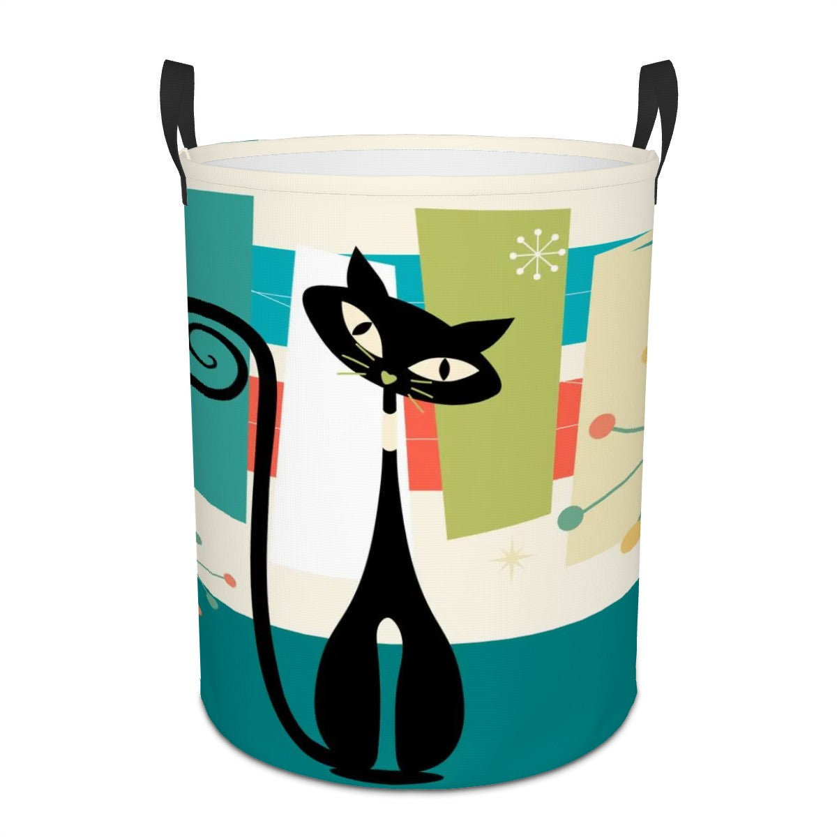 Atomic Kitschy Retro Cat Storage Circular Laundry Basket - Mid Century Modern Gal