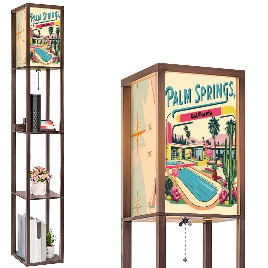 Palm Spring California Flamingo Kitsch Modern Floor Lamp with Shelves - Mid Century Modern Gal