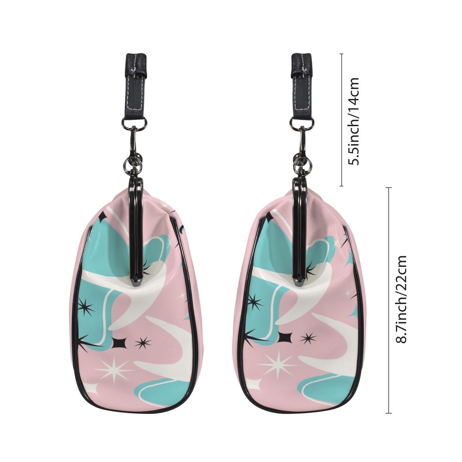 Atomic Pink Aqua Boomerang Kitschy Cat Mod Kisslock Crossbody Purse - Mid Century Modern Gal