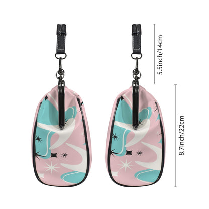Atomic Pink Aqua Boomerang Kitschy Cat Mod Kisslock Crossbody Purse - Mid Century Modern Gal
