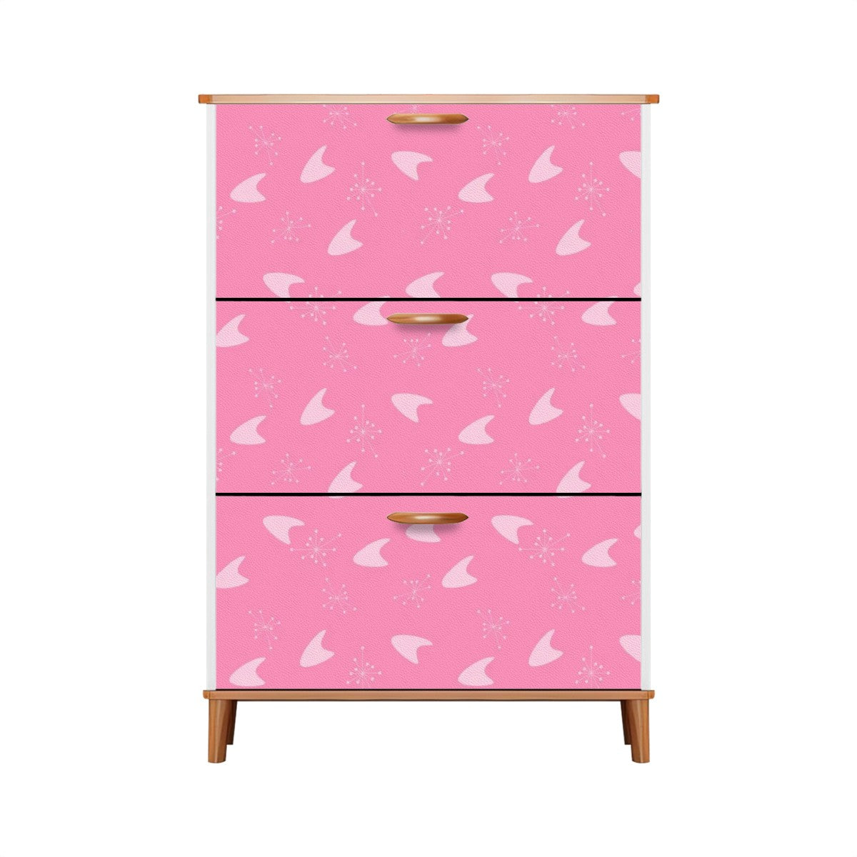 Atomic Boomerang And Starbursts Mid Mod Pink Retro Shoe Cabinet - Mid Century Modern Gal