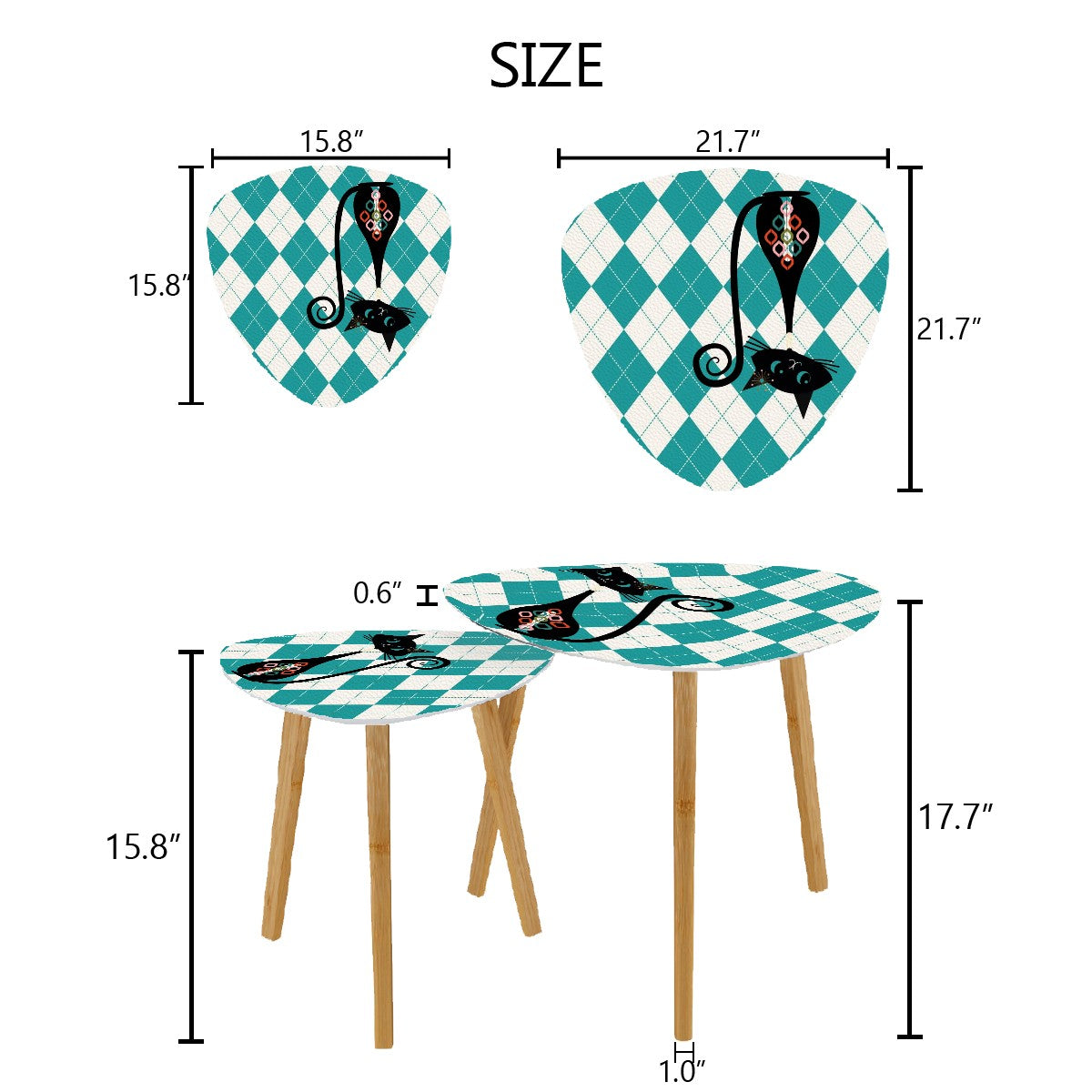 Atomic Cat Retro Mid Mod Nesting Tables, Argyle Teal Diamond MCM Home Decor - Mid Century Modern Gal