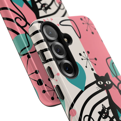 Mid Mod Atomic Cat Boomerang Starburst, Pink, Black Kitschy Stylish Cat Phone Case: Modern Design for Cat Lovers