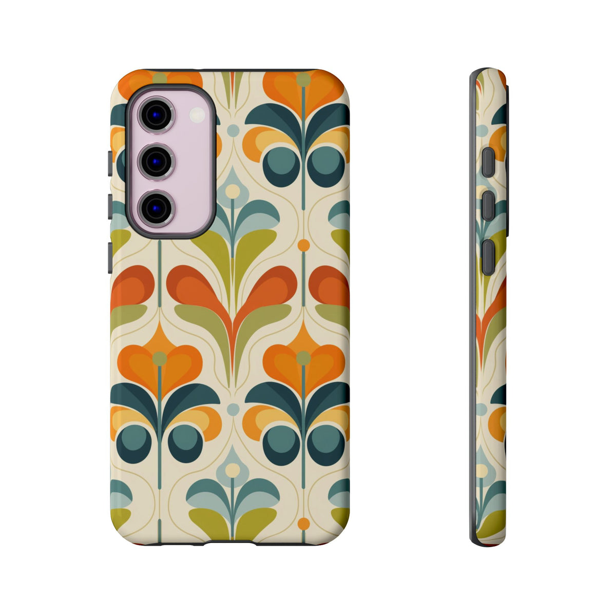 Mid Century Modern Scandinavian Floral, Orange Blue Green Tough Phone Case