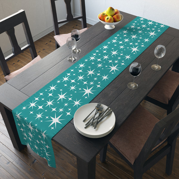 Mid Century Modern Atomic Starburst Aqua Blue Table Retro Table Runner
