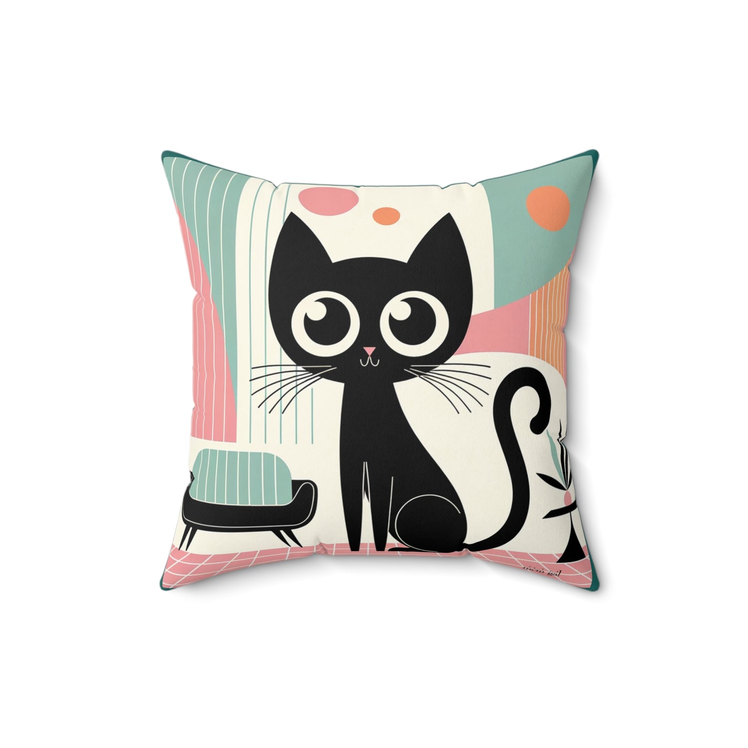 Mid Mod Atomic Cat Kitschy Throw Pillow Including Insert, MCM Home Decor