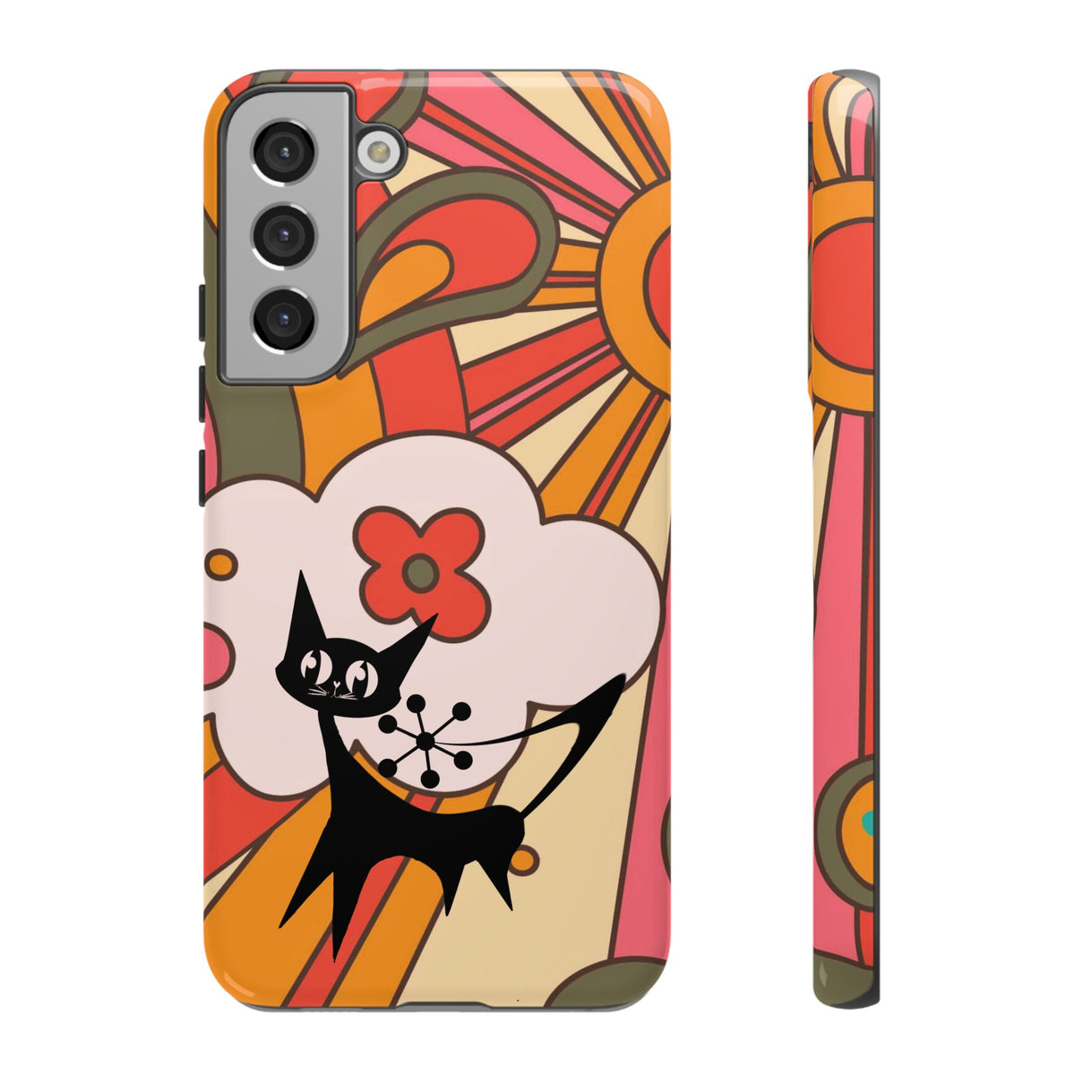 Atomic Cat, Retro Sunburst, Groovy Mod Smart Phone Tough Phone Cases - Mid Century Modern Gal