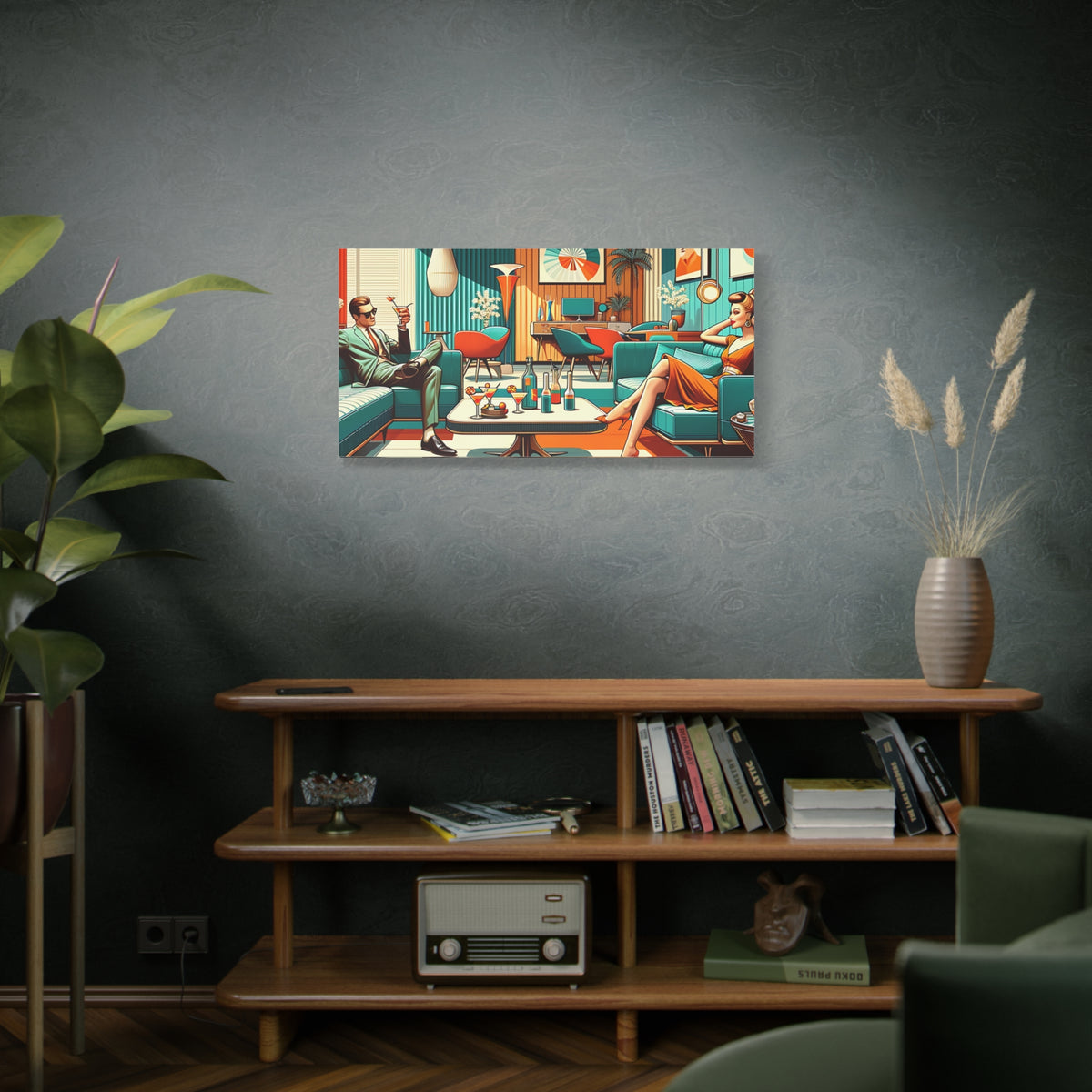 Retro Chic Canvas Art | Vintage Lounge Decor, Mid-Century Home, Wall Art for Living Room, Cocktail Party Vibe, Gift for Her - Mid Century Modern Gal